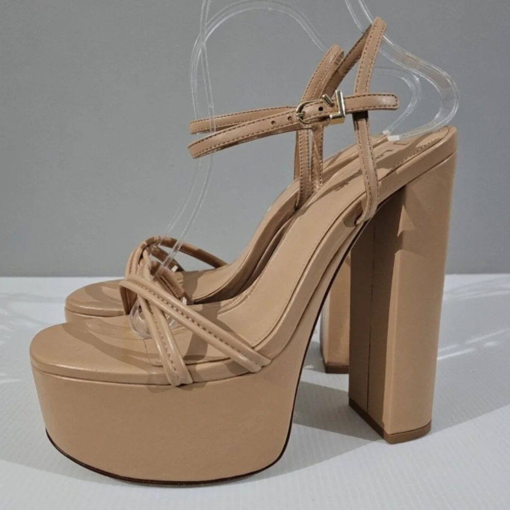 Larroude Annie Platform Sandal 9.5 Tan Leather Strappy High Heel Evening Neutral